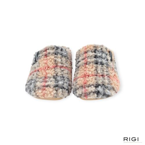 Verbenas York Plaid pantoffel in beige print wol voor dames. Verbenas York Plaid pantoffel in beige print wol voor dames.