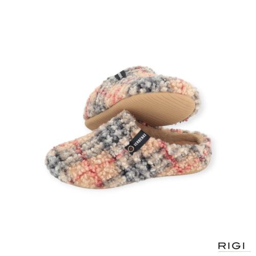 Verbenas York Plaid pantoffel in beige print wol voor dames. Verbenas York Plaid pantoffel in beige print wol voor dames.