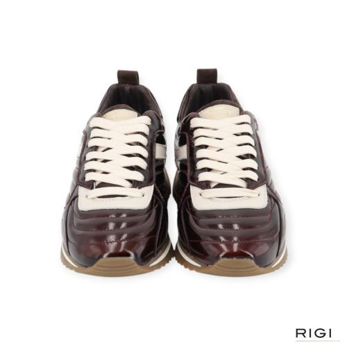 Via Vai Mikki Rae sneaker in bruin lakleer met offwit leer voor dames. 