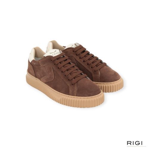 Voile Blanche Lipari sneaker in bruin suède met offwit leer voor dames. Voile Blanche Lipari sneaker in bruin suède met offwit leer voor dames.
