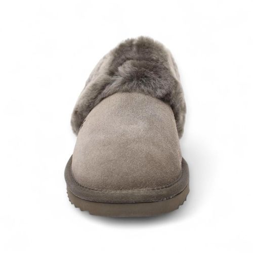 Warmbat dames pantoffel in groen suede met wol Flurry