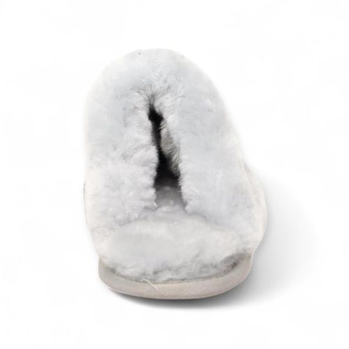 Warmbat dames pantoffel in licht blauw suede met wol Flurry