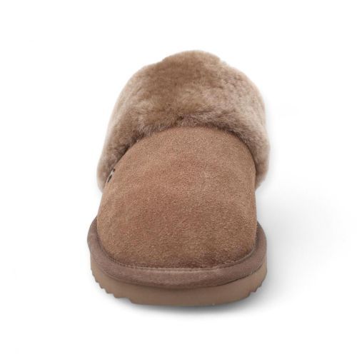 Warmbat dames pantoffel in taupe suede met wol Flurry