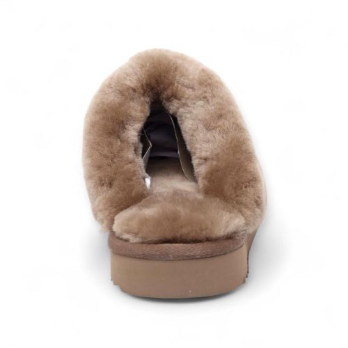 Warmbat dames pantoffel in taupe suede met wol Flurry