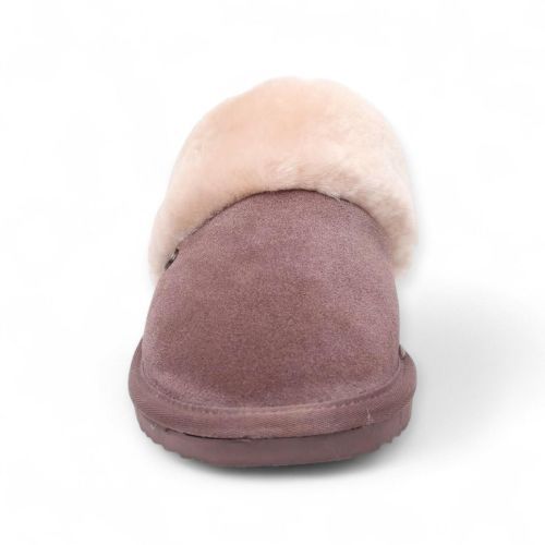 Warmbat dames pantoffel in taupe suede met wol Flurry