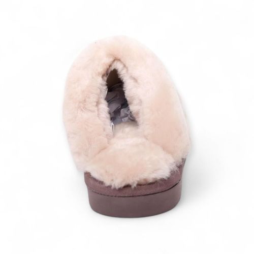 Warmbat dames pantoffel in taupe suede met wol Flurry