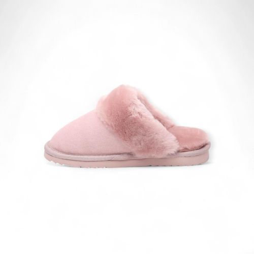 Warmbat dames pantoffel in rose / mauve suede met wol Flurry