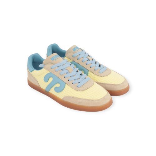 Wushu Ruyi Art Gong 106 sneaker voor dames in lichtgeel met blauw leer. 