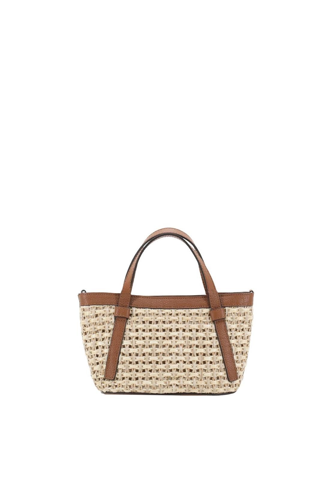 Abro Cosmo mini handtas in beige raffia met cognac leer Abro Cosmo mini handtas in beige raffia met cognac leer