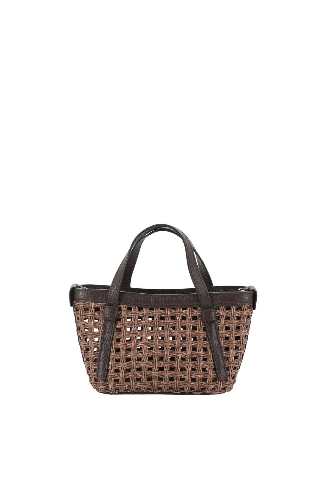 Abro Cosmo mini handtas in bruin raffia leer Abro Cosmo mini handtas in bruin raffia leer