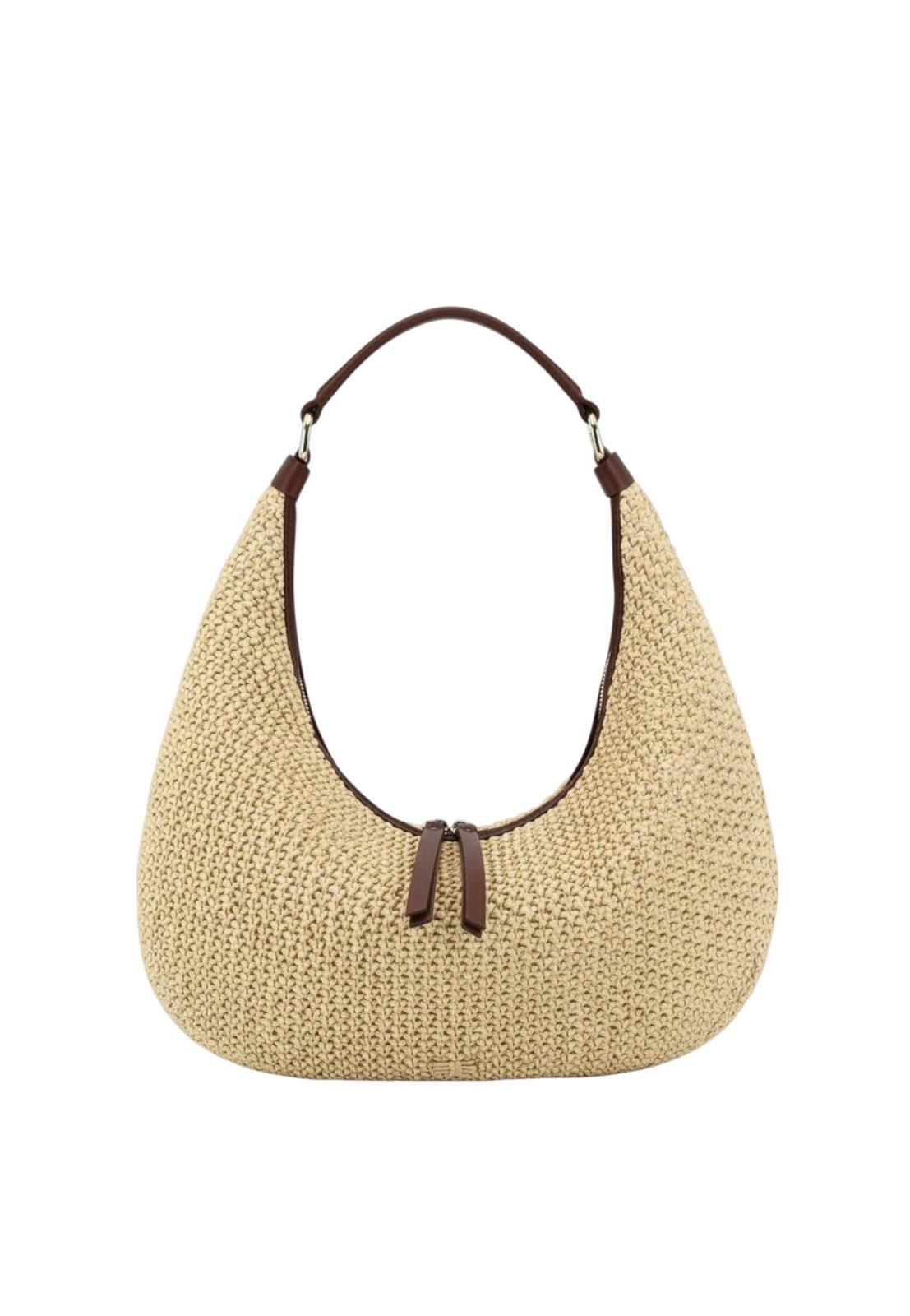 Abro Hobo Nana handtas in beige raffia met bruin leer voor dames. Abro Hobo Nana handtas in beige raffia met bruin leer voor dames.