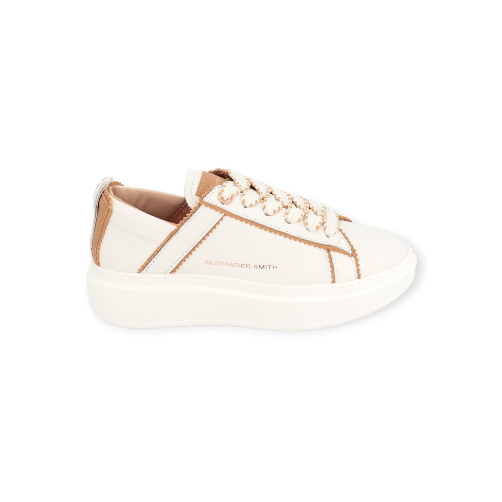 Alexander Smith Webley unlined dames sneaker in wit met cognac Alexander Smith Webley unlined dames sneaker in wit met cognac