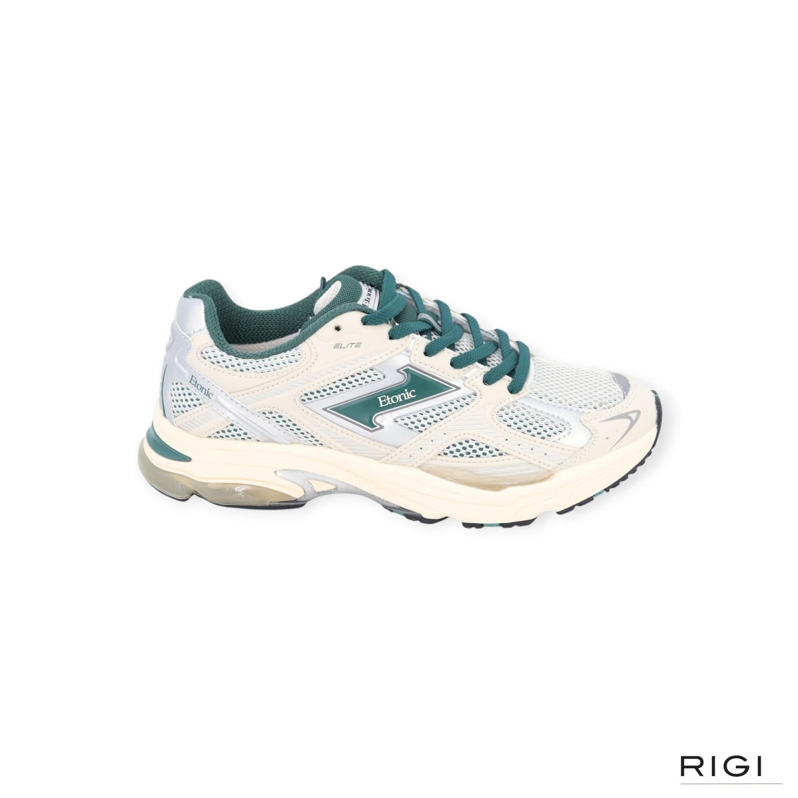 Etonic Elite Fluo in offwit leer met groen voor heren. Etonic Elite Fluo in offwit leer met groen voor heren.