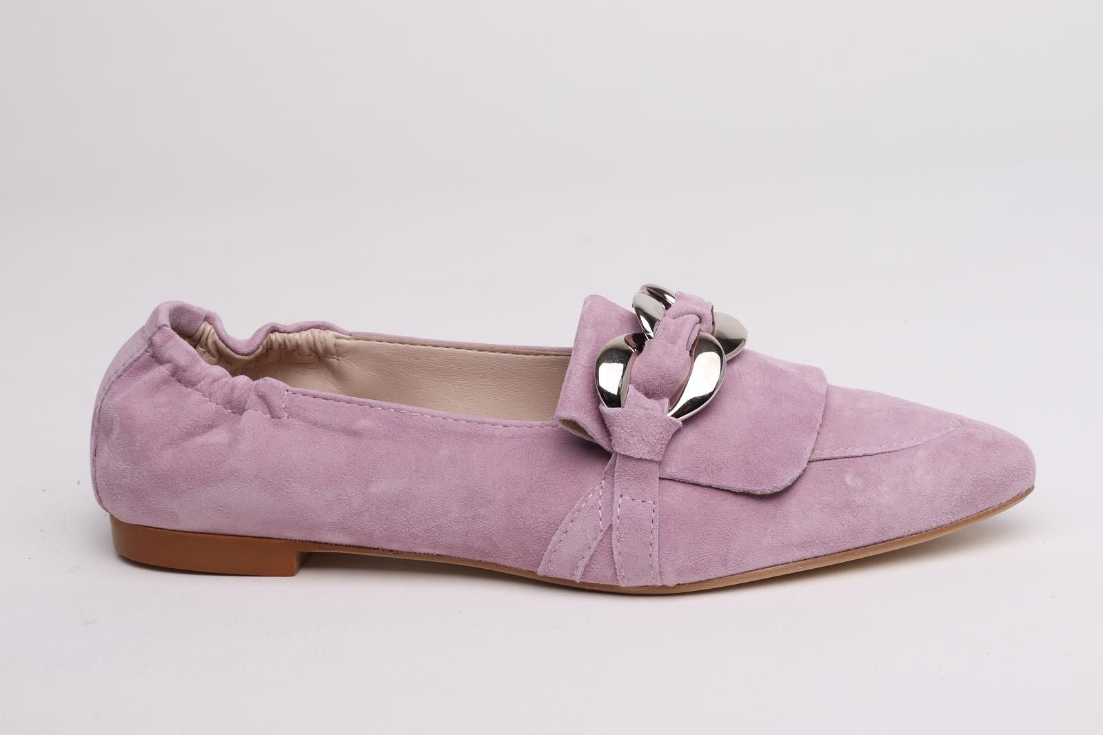 Gianluca Pisati dames mocassin / loafer in lila suede leer plat.