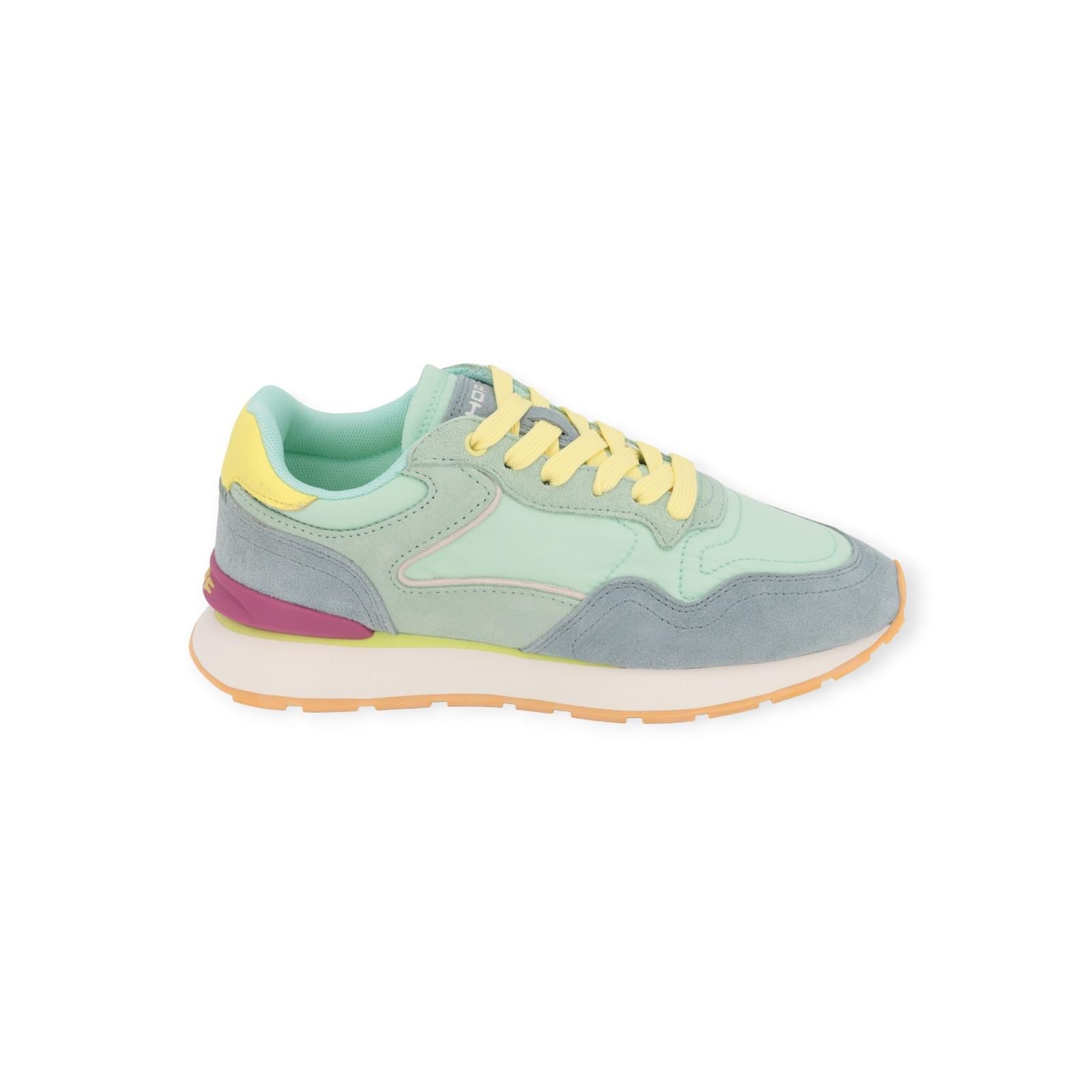 Hoff City Dopamine Aqua sneaker in lichtblauw suède met groen nylon voor dames. Hoff City Dopamine Aqua sneaker in lichtblauw suède met groen nylon voor dames.