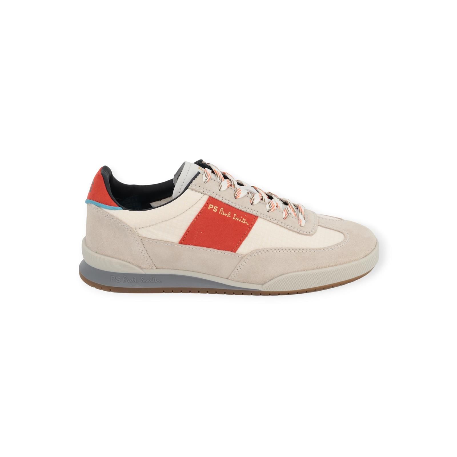 Paul Smith Dover M2S heren sneaker in wit met rood leer. Paul Smith Dover M2S heren sneaker in wit met rood leer.