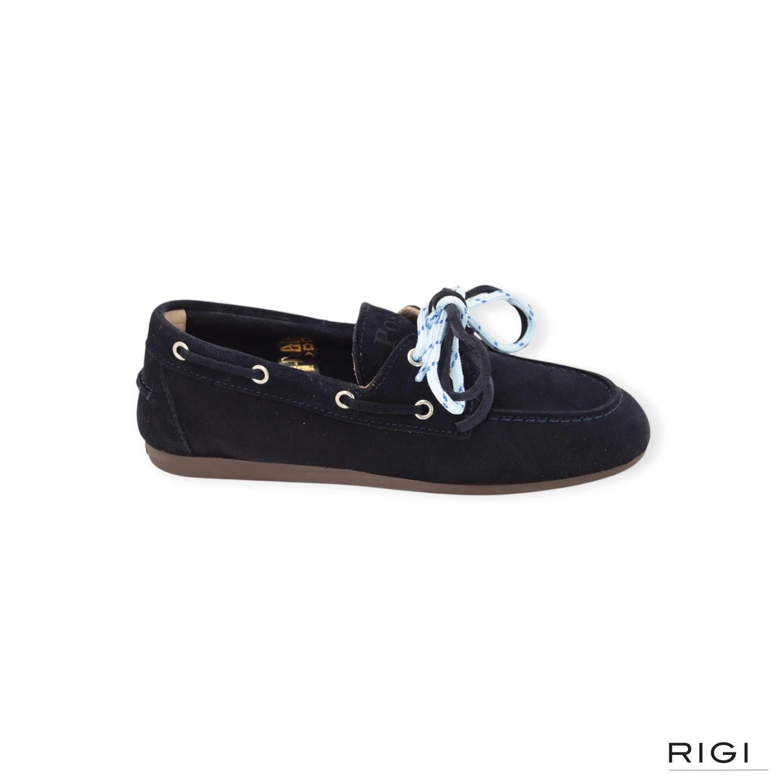 Posa Boat loafer suède in blauw suède voor dames. Posa Boat loafer suède in blauw suède voor dames.