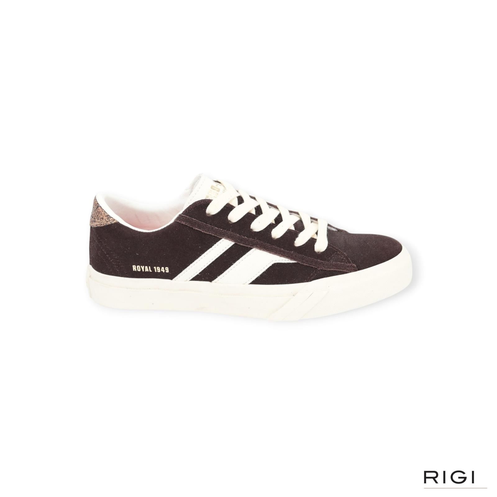 Pro-Keds Royal classic sneaker in bruin suède met wit leer voor dames. Pro-Keds Royal classic sneaker in bruin suède met wit leer voor dames.