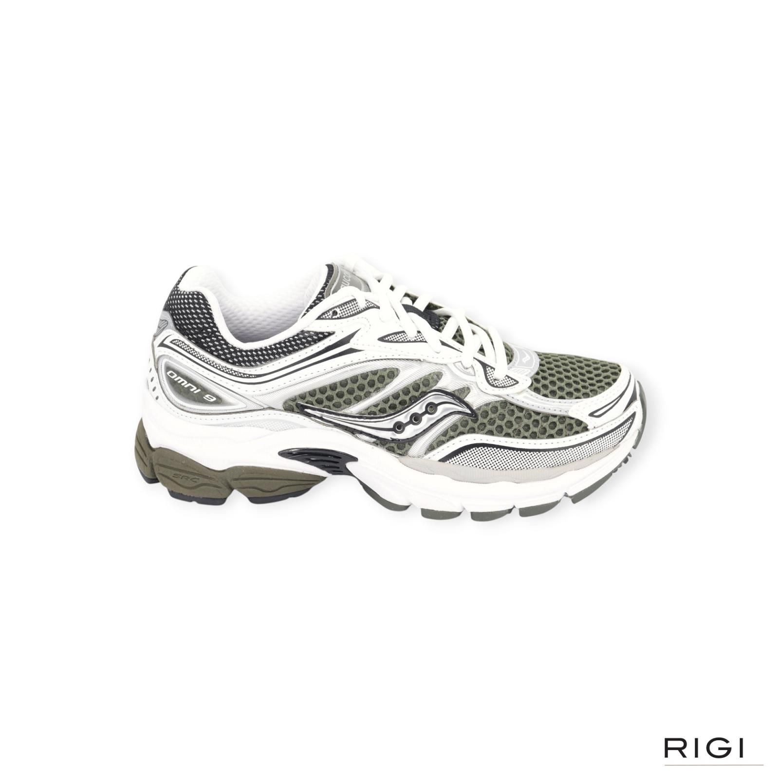Saucony Progrid Omni 9 in groen met wit leer voor dames. Saucony Progrid Omni 9 in groen met wit leer voor dames.