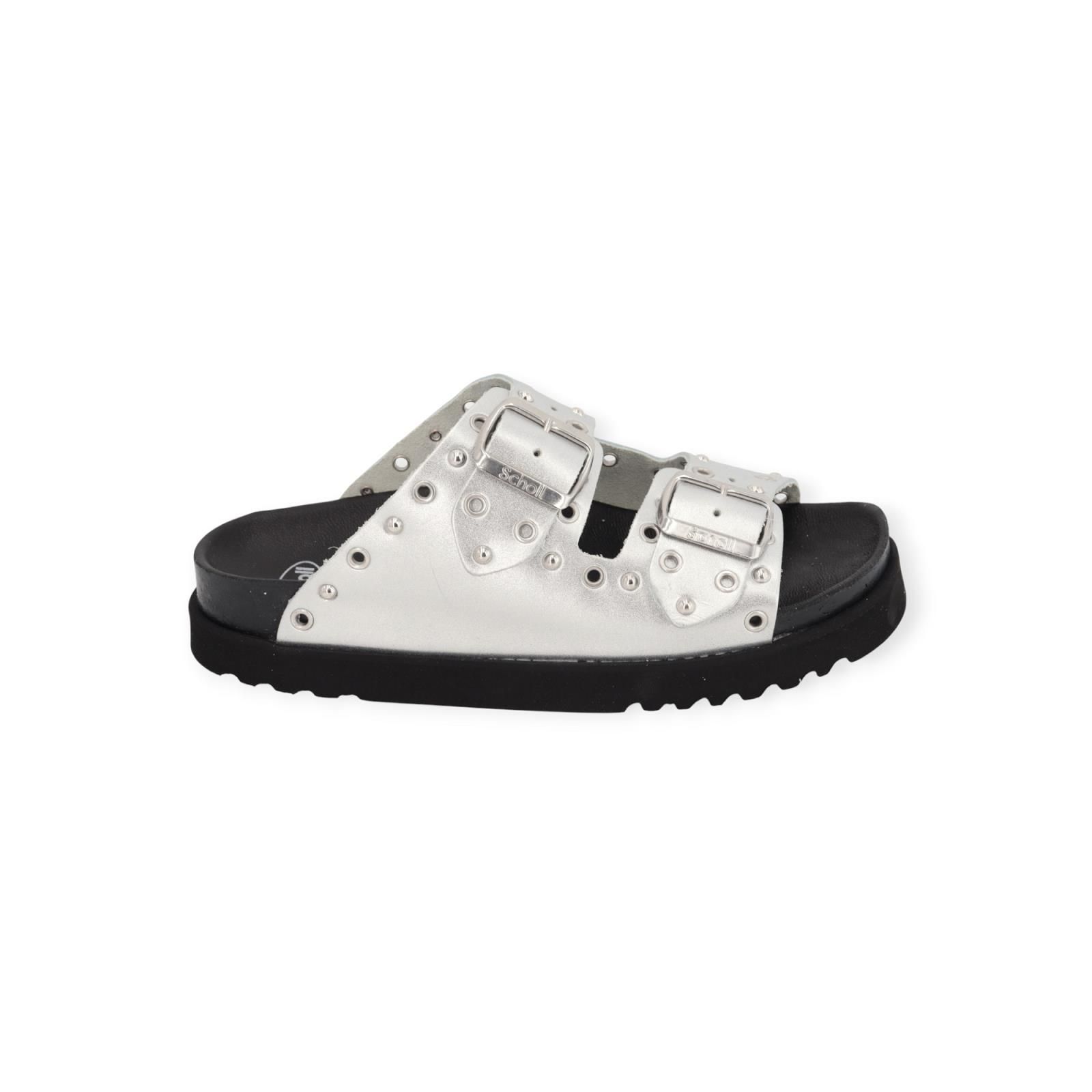 Scholl Beatriz Ring slipper in zilver shining leer voor dames. Scholl Beatriz Ring slipper in zilver shining leer voor dames.