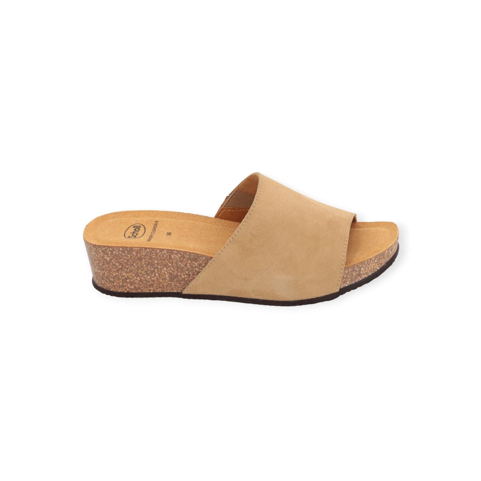 Scholl Vegas muil, slipper in beige suède voor dames. Scholl Vegas muil, slipper in beige suède voor dames.