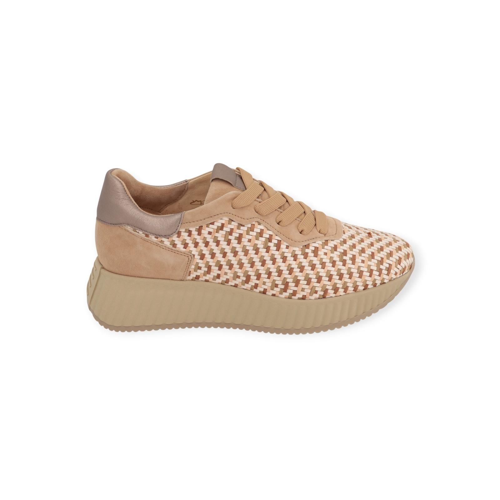 Softwaves Aurora dames sneaker in het beige geweven leer. Softwaves Aurora dames sneaker in het beige geweven leer.