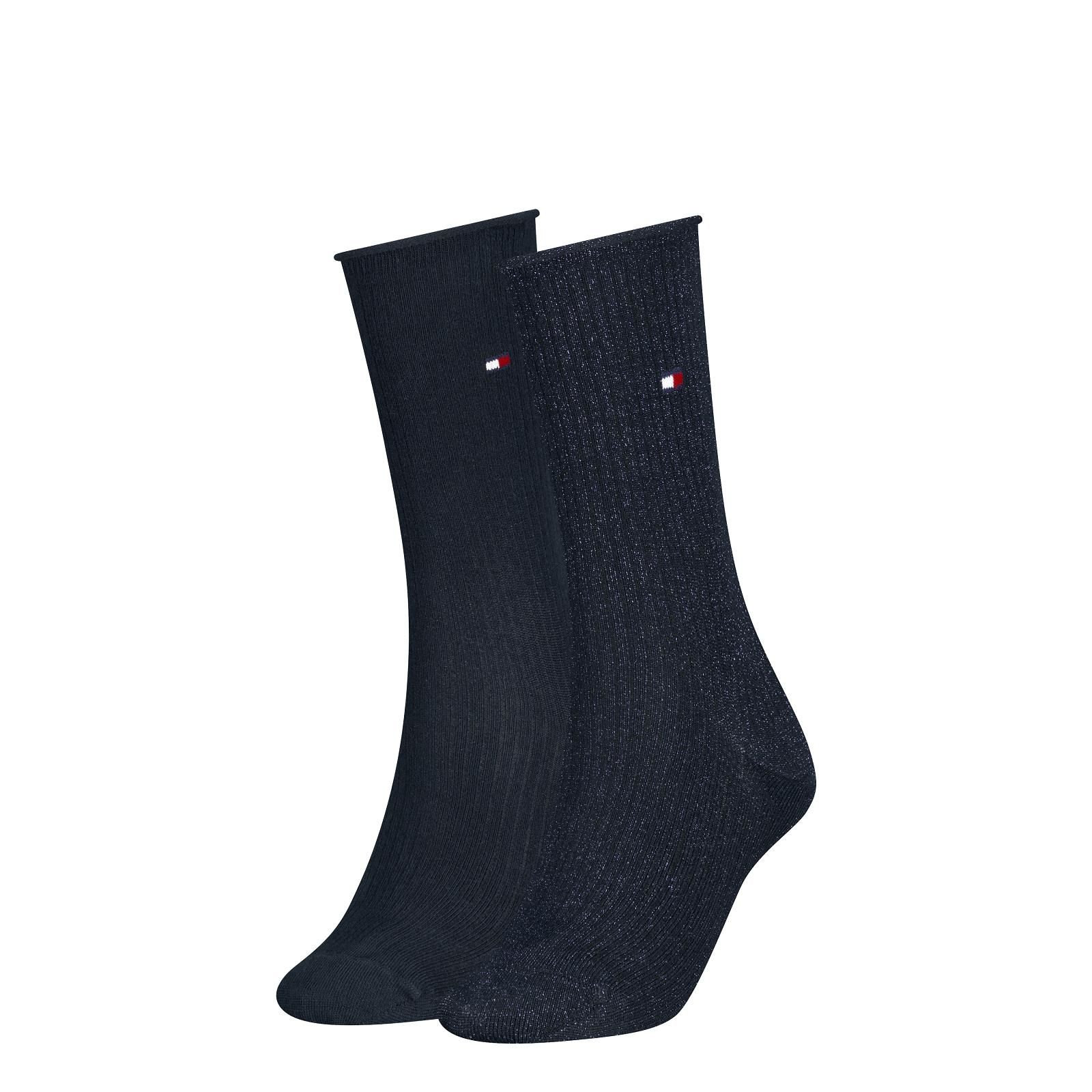 Tommy Hilfiger sock 2P Lurexx Roll Top 701243423002 voor dames in blauw. Tommy Hilfiger sock 2P Lurexx Roll Top 701243423002 voor dames in blauw.