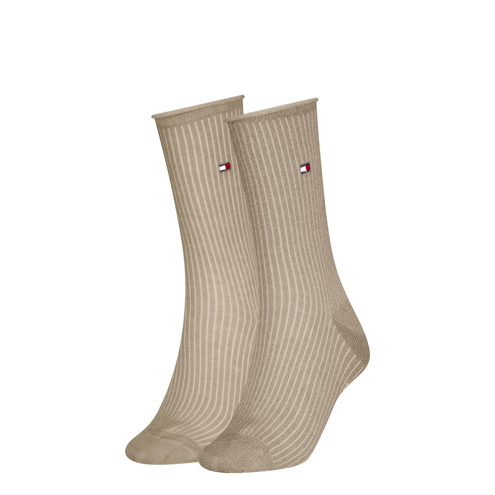 Tommy Hilfiger sock 2P Lurexx Roll Top 701243423003 voor dames in zand kleur. Tommy Hilfiger sock 2P Lurexx Roll Top 701243423003 voor dames in zand kleur.