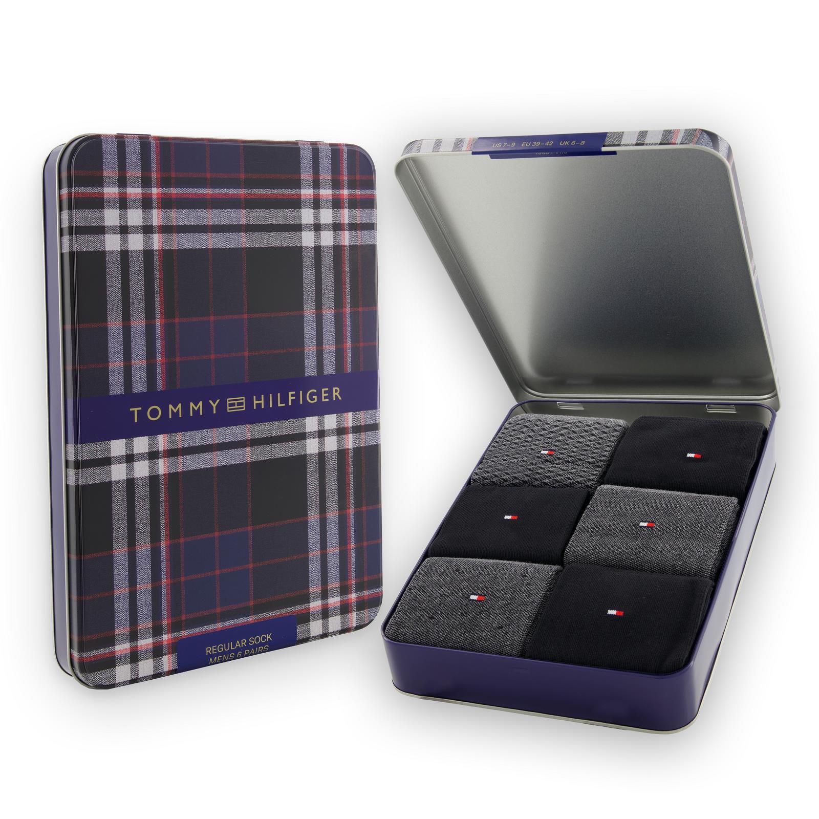 Tommy Hilfiger Sock 6Pack Tin Giftbox 701241155003 in zwart, grijs voor heren. Tommy Hilfiger Sock 6Pack Tin Giftbox 701241155003 in zwart, grijs voor heren.